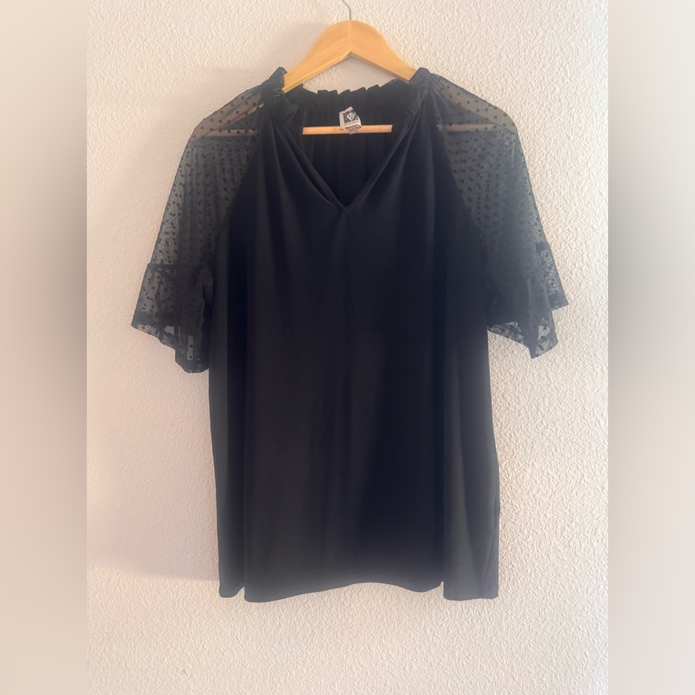 Anne Klein Black Sheer Sleeve Blouse Size L